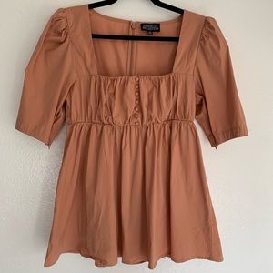 Danielle Bernstein Puff Sleeve Square Neck Pink Top Cottagecore Boho Peasant M